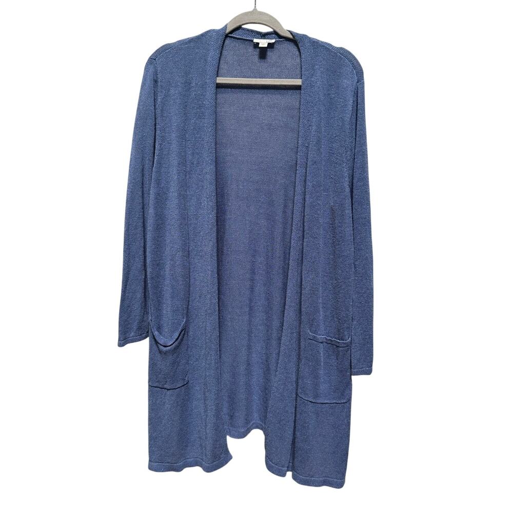J. Jill Cardigan Sweater Women's Medium Blue Open Front Linen Blend Lagenlook